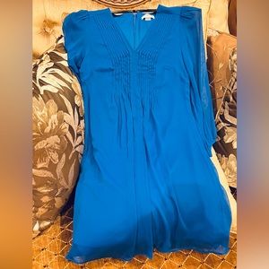 Calvin Klein blue dress, chiffon, full sleeves,middi, pleated front.soft fabric.